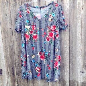 Jodifl Houndstooth Plaid Floral Pattern Midi Dress Medium